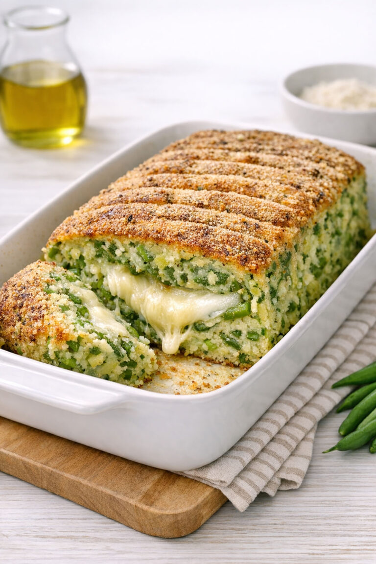Polpettone vegetariano di fagiolini e patate alla ligure con cuore filante