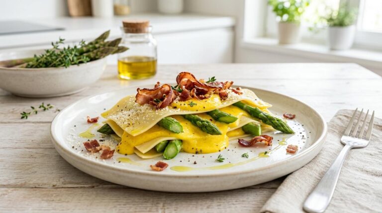 lasagne aperte asparagi speck e zafferano
