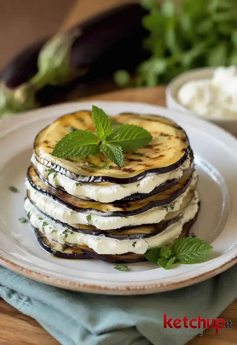 millefoglie di melanzane fredda ricotta e menta
