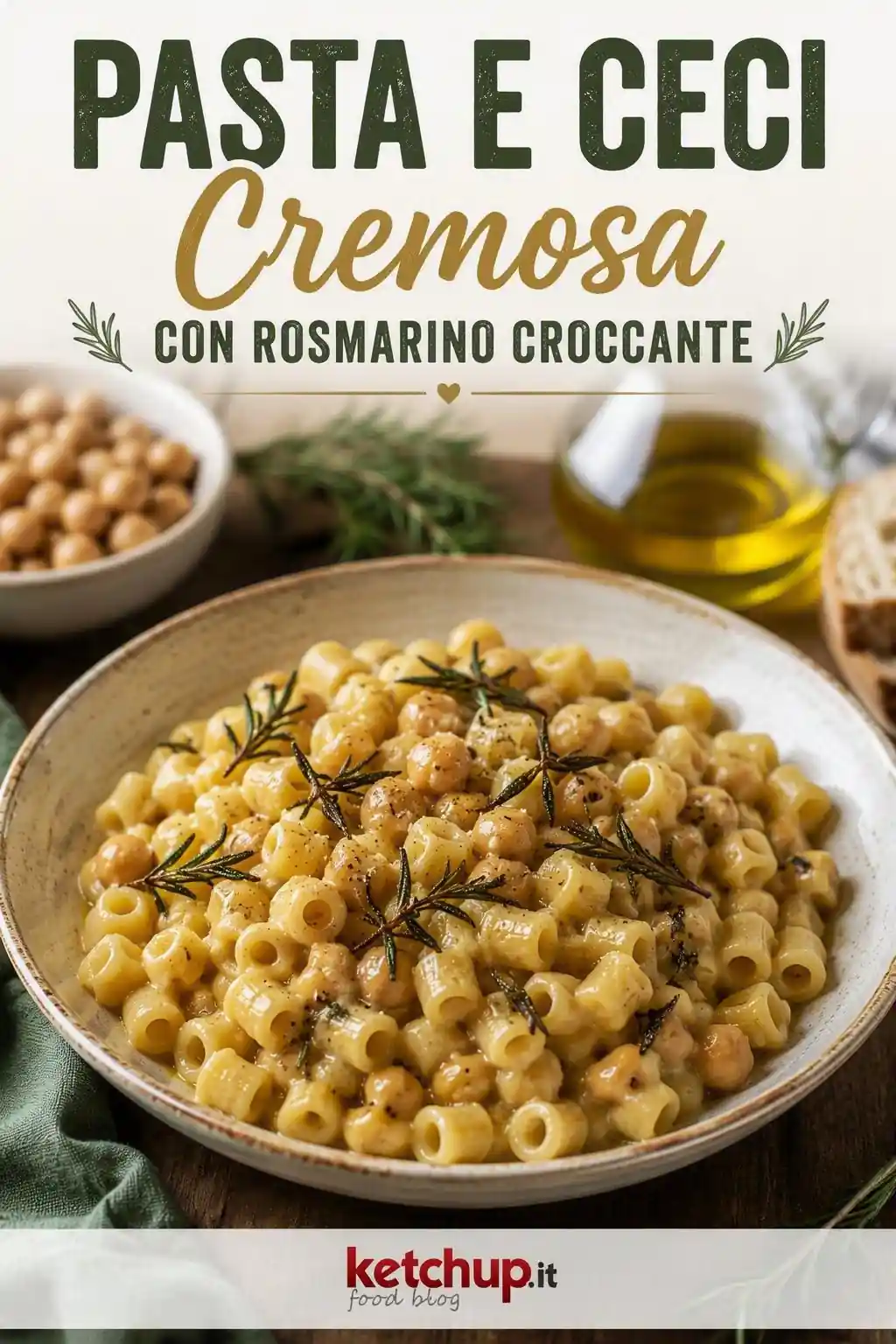 pasta e ceci cremosa con rosmarino croccante