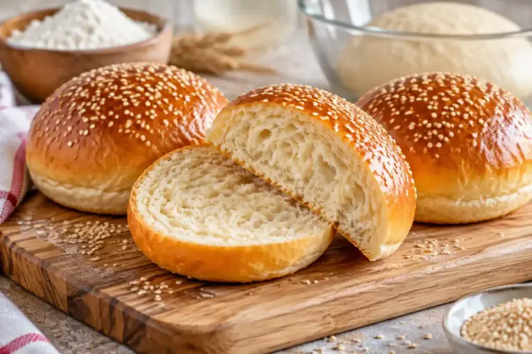 Panini morbidi per hamburger fatti in casa con semi di sesamo e mollica soffice