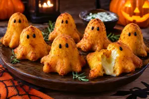 Fantasmini di zucca e patate croccanti con cuore filante di taleggio, ricetta originale di Halloween facile e scenografica.