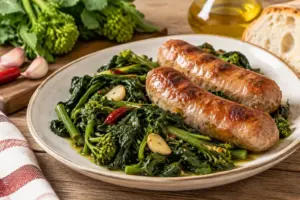 Salsiccia e friarielli alla napoletana con aglio e peperoncino