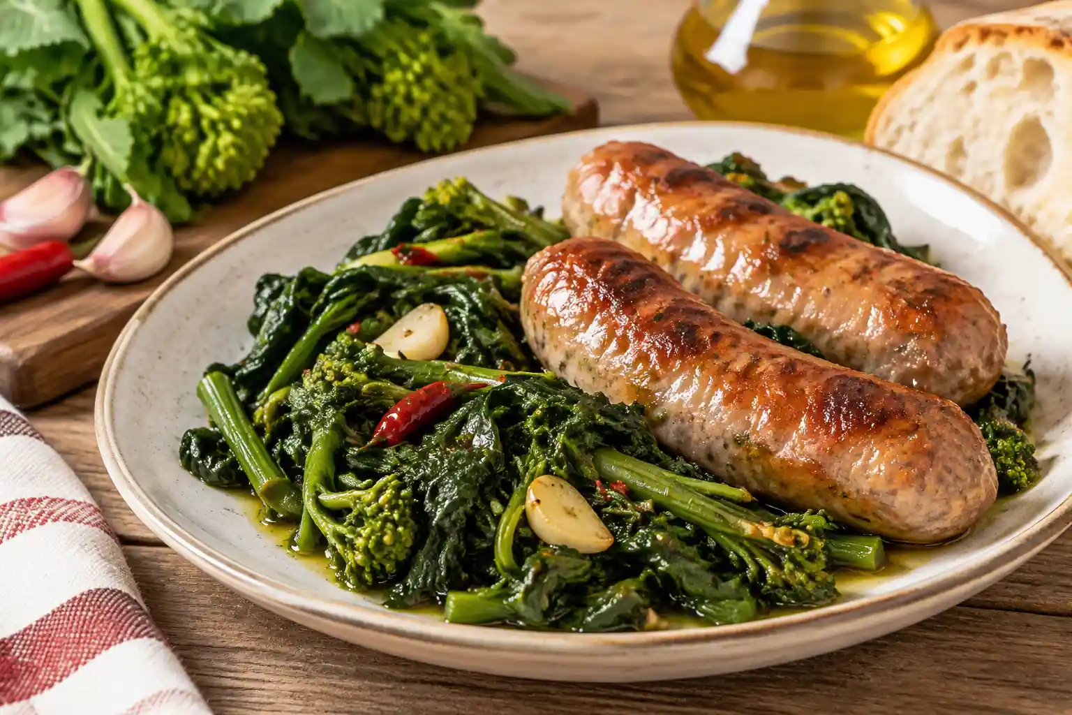 Salsiccia e friarielli alla napoletana con aglio e peperoncino